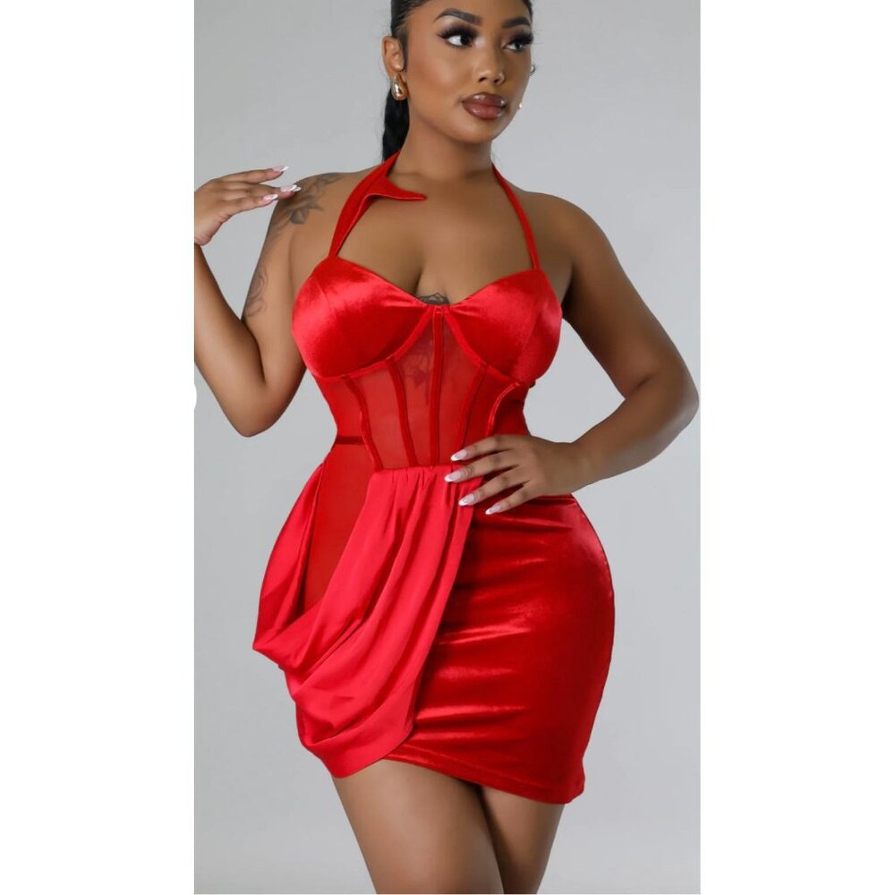NWT Womens Flirty Mini Dress Orange Draped Sweetheart Neck Bodycon Short Party